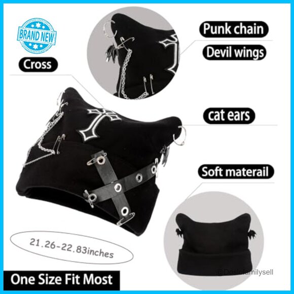 Grunge Crochet Hat Y2K Cat Ear Beanie Gothic Streetwear Accessory Winter Wear